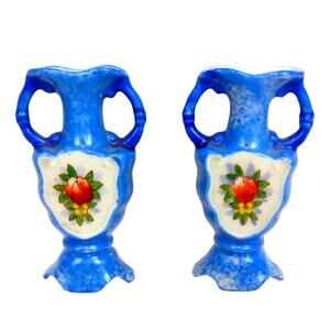 Vintage Pair H Kato Occupied Japan Footed Miniature Handpainted Vases Set of 2